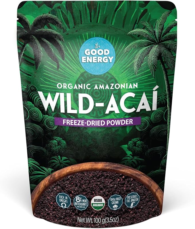 It’s Good Energy Organic Amazonian Wild Acaí Powder | Freeze-Dried | 8x More Antioxidants, Rich in Omega 3-6-9 | Non-GMO, Gluten-Free, Keto | No Sugar | Great for Smoothies & Drinks