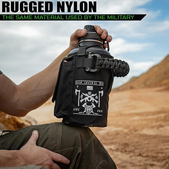 Iron InfideI Battle Bottle Sleeve - 64 oz and 32 oz Water Bottle Sleeve Only for Half Gallon 1L Steel Water Bottle | Rugged Cover with Molle for Versatile Design with Storage for Phone, Wallet & Keys