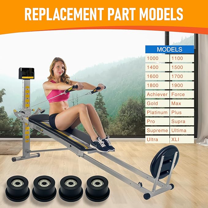 Upgraded Machined Wheels/Rollers Compatible with Total Gym,Replacement Parts for 1000,1100,1400,1500,1600,1700,1800,1900,Achiever,Force,Gold,Max,Platinum,Plus,Pro,Supra,Supreme,Ultima,Ultra,XLI,4Pcs