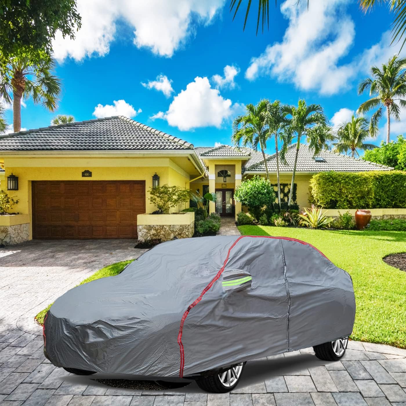 Breathable New Material, Waterproof Car Cover, Locks and Zipper Doors, Sunscreen Waterproof UV Prevention Snowproof Wind and Windproof,Suitable for Indoor Outdoor,for Sedan (205" to 216") C5