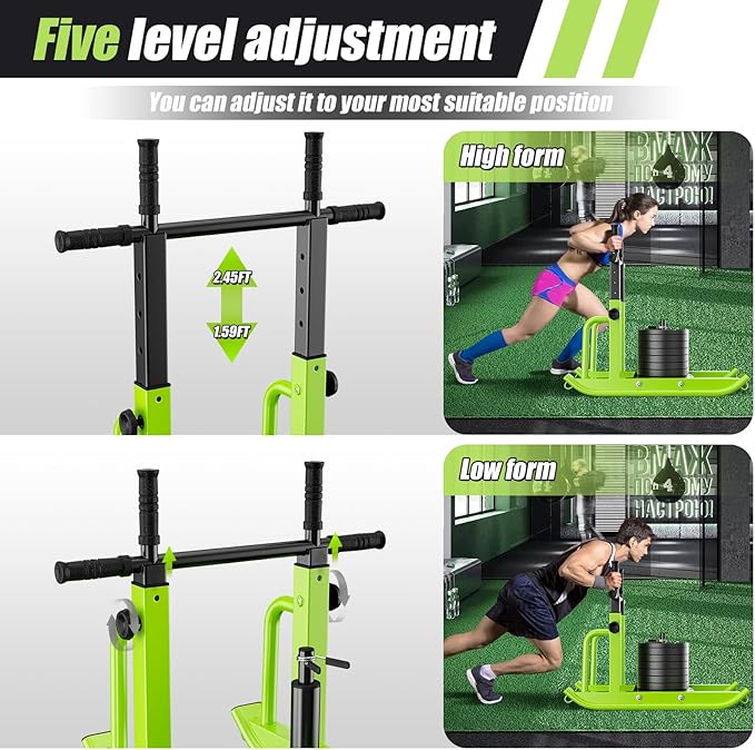Weight Sled Adjustable Height - Weight Training Pull Sled Gym Equipment for Fitness Strength & Speed Training