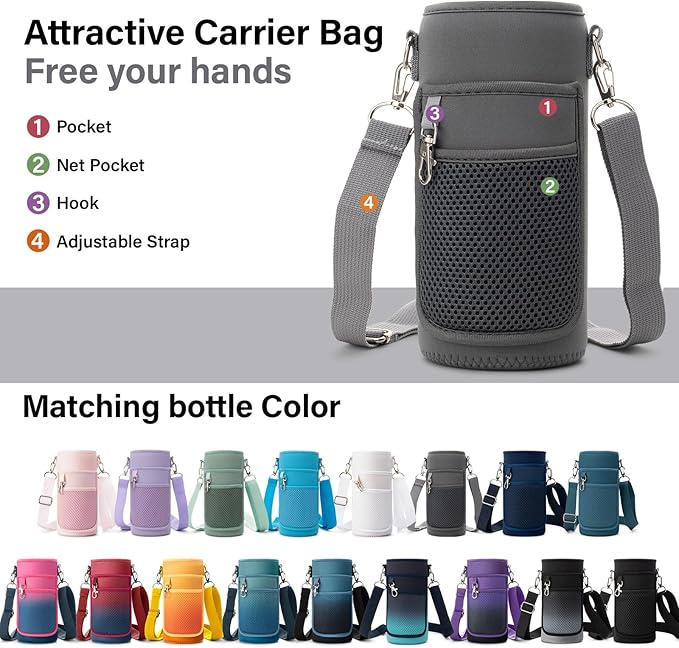 Insulated Water Bottle | Thickened Stainless Steel Vacuum Metal | Portable Sports Water Jug for Gym and Hiking with Straw, Carrier Bag, Handle Strap | BPA-Free 32 oz