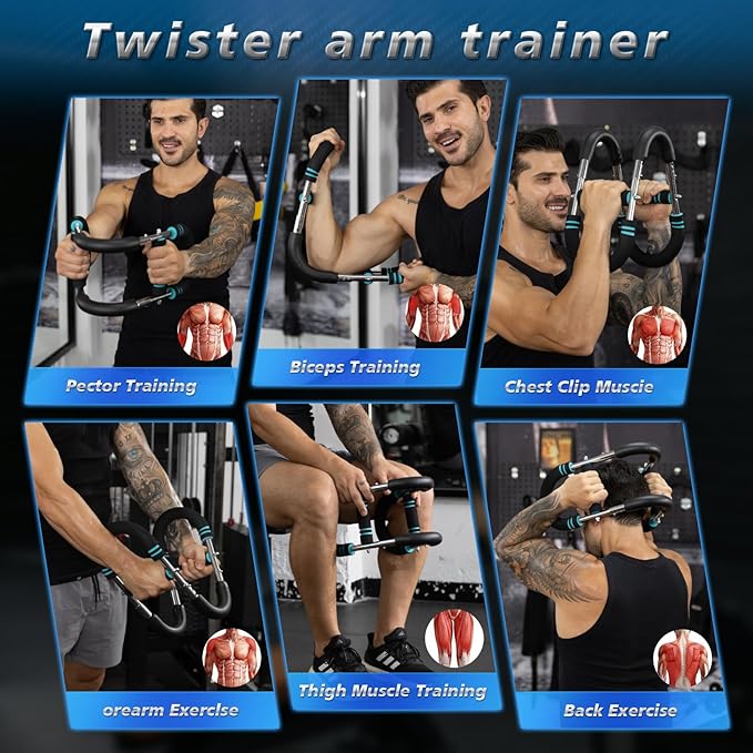 BEJEA Twister Arm Trainer,30-120lb Adjustable,Chest Trainer for Men & Women with 4 Springs & Train Poster,Arm Trainer for Chest Clip Muscle & Arm Strength