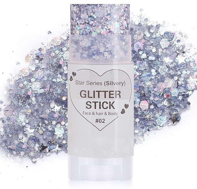 Silver Face Hair Glitter Stick, Chunky Sequins Body Glitter Rave Music Festival Outfits for Kids and Women,Waterproof Shimmer Accessories for Parties & Events