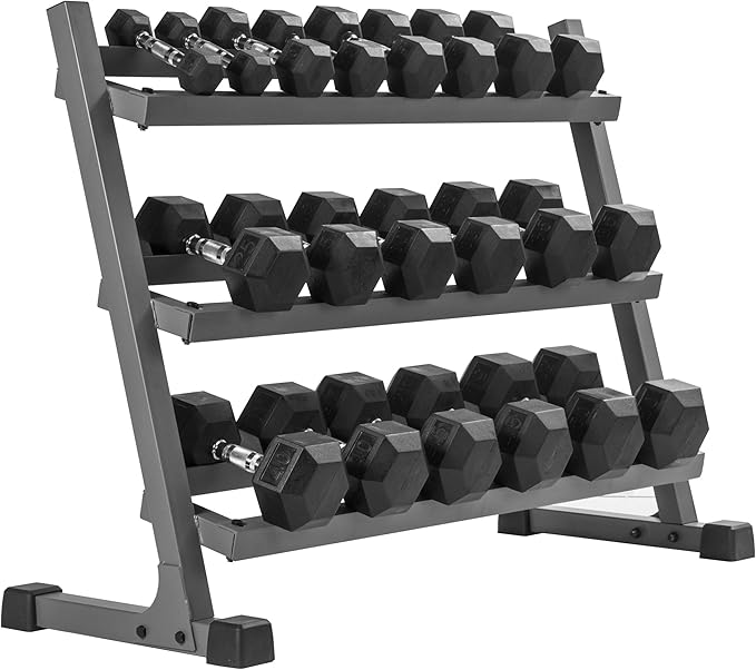 XMARK Dumbbell Set with Rack, Weights Dumbbells, Multiple Free Weights and Horizontal Storage for Home Gym Strength Training, Storage Rack Color Options