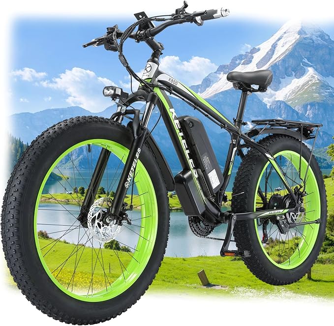 Electric Bike for Adults，26" x 4" Fat Tire Ebike，28MPH 1000W Motor Peak Power 2000W Electric Bicycles，48V 15AH Removable Battery，21 Speed Mountain Snow Beach E Bike