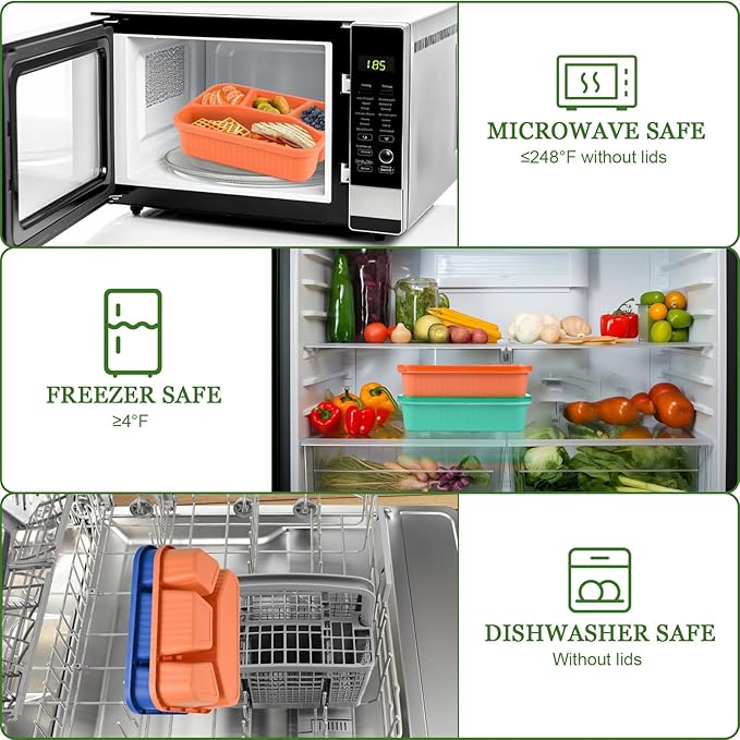 4 Pack Bento Box Lunch Box Container for Adult Kid, 4 Compartment Meal Prep Containers with Lids, Reusable Snack Box Container for Work Travel Picnic, Microwave & Dishwasher Safe