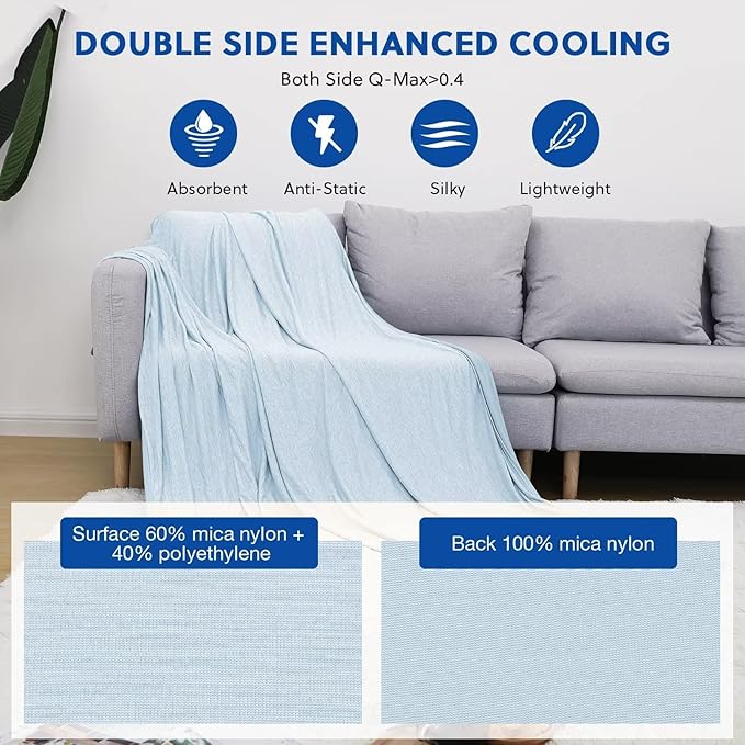 HOMFINE Cooling Blankets for Hot Sleepers - Summer Blanket Thin Lightweight Breathable Soft Double Side Enhanced Cooling for Bed Couch Sofa, Keep Cool for Night Sweats (Light Blue, 108 x 90 inches)