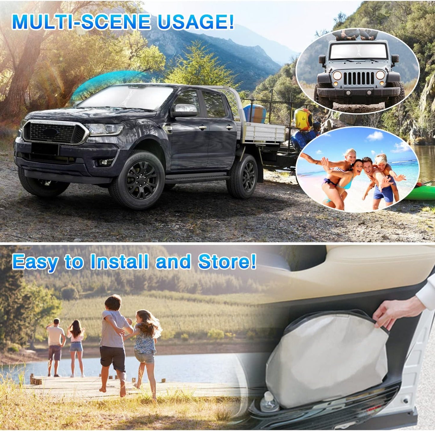 T TGBROS Windshield Sun Shade for Ford Super Duty 2017-2022 F-250 F-350 F-450 Pickup Accessories Foldable Sun Shield Front Window Sunshade Cover Sun Visor Cover Block Heat and Sun Protection