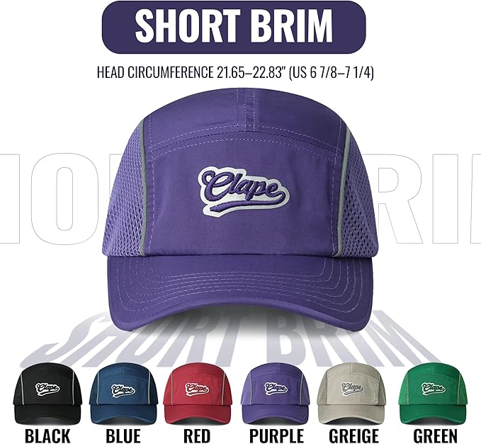 CLAPE Quick Dry 5 Panel Hat for Men, Breathable Mesh Short Brim Baseball Cap, Reflective Ajustable Outdoor Sport Running Hat