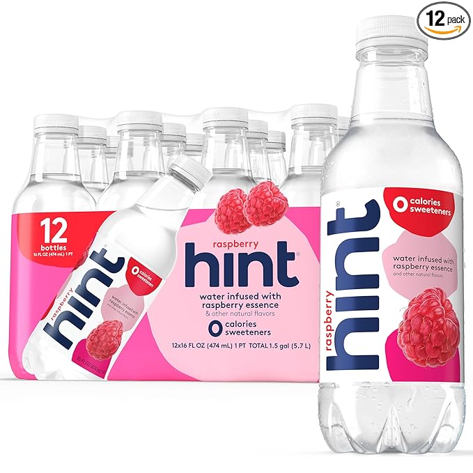 Hint Fruit-Infused Bottled Water, Raspberry - Sugar Free Flavored Water with Zero Calories, Naturally Flavored, and No Artificial Sweeteners - 16 Fl Oz (Pack of 12)