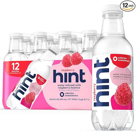 Hint Fruit-Infused Bottled Water, Raspberry - Sugar Free Flavored Water with Zero Calories, Naturally Flavored, and No Artificial Sweeteners - 16 Fl Oz (Pack of 12)
