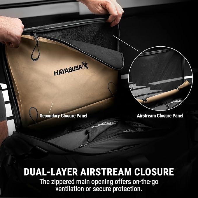 Hayabusa Mayweather Airstream Duffle Gym Bag for Women and Men - Black/Gold, 50L