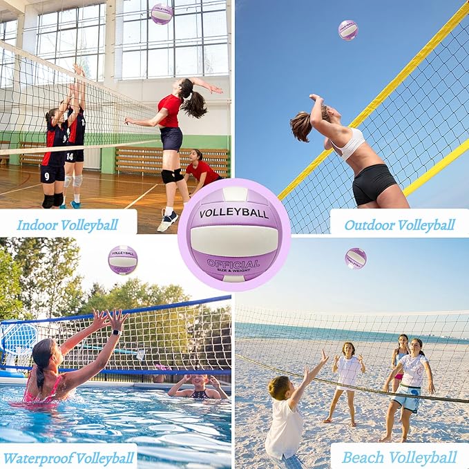 Volleyball Official Size 5 for Indoor Outdoor, Thicker PU Soft Volleyball Kit for Girls Boys Teenager Adults Beach Game Gym Training Beginner