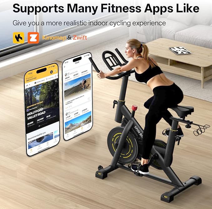 YAMO Exercise Bike, Upgraded Stationary Bikes for Home Cardio with App Compatible, Adjustable Quiet Magnetic Resistance Indoor Cycling Bike 300 LBS Capacity Comfortable Seat Cushion & Tablet Mount