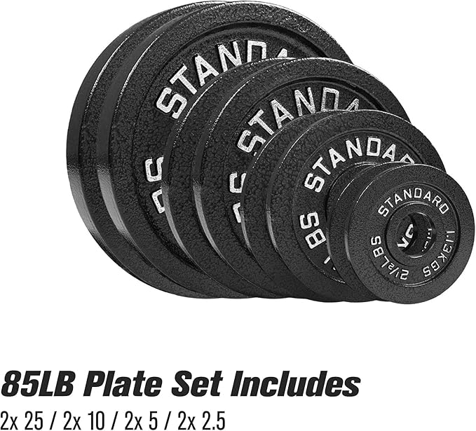 Steel Weight Plates 85LB Set - Olympic 2 inch Center Premium Coating 2x 25lb, 10lb, 5lb, and 2.5lb for Olympic Weight Lifting Barbells