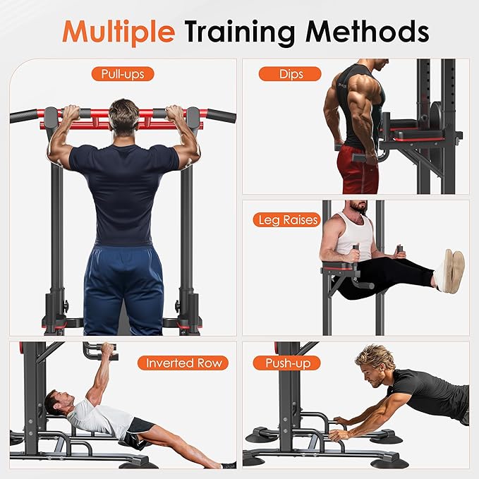 SogesPower Power Tower Pull Up Bar Station, 12-Level Adjustable Multi-Function Pull Up Dip Station for Home Gym, Pull Up Bar Stand Dip Bar Strength Training Fitness Equipment