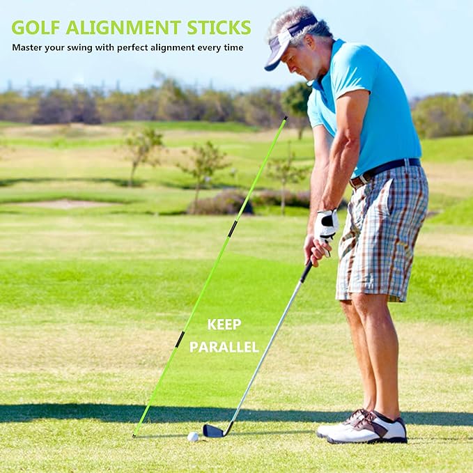 Golf Alignment Sticks - Golf Sticks Alignment Aid Golf Alignment Rods for Aiming, Putting, Full Swing Trainer, Posture Corrector Golf Training aid with Clear Tube Case