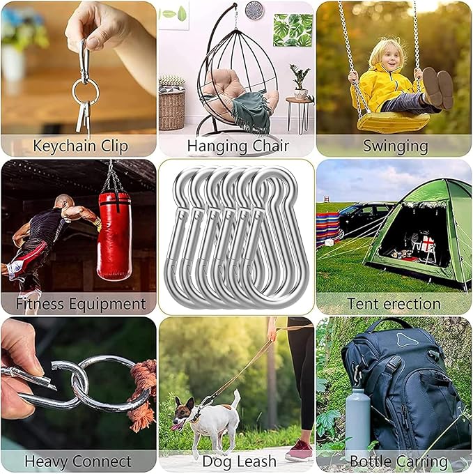 100PCS M8 Spring Snap Hook Carabiner, 3" x 5/16" Heavy Duty Galvanized Steel Carabiner Clips, 470LBS Capacity Spring Quick Links Clips for Camping Hiking Hammock Swing and Outdoor Activities