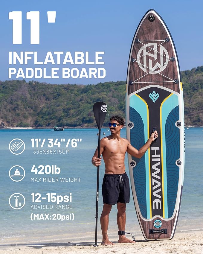 Inflatable Paddle Board 11 '* 34 "* 6" Extra Wide Sup Board, 420lb Capacity Paddle Board for Adults, Suitable for Sea and Lakes, 2+1Family Board