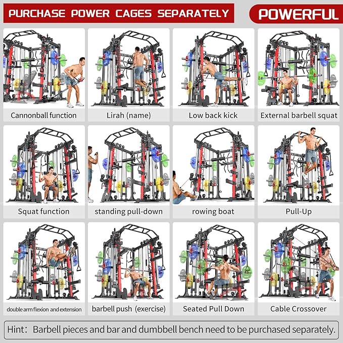 Power Cage,1600lbs Multi-Function Power Rack with Adjustable Cable Crossover System and More Training Attachment, Weight Cage for Home Gym