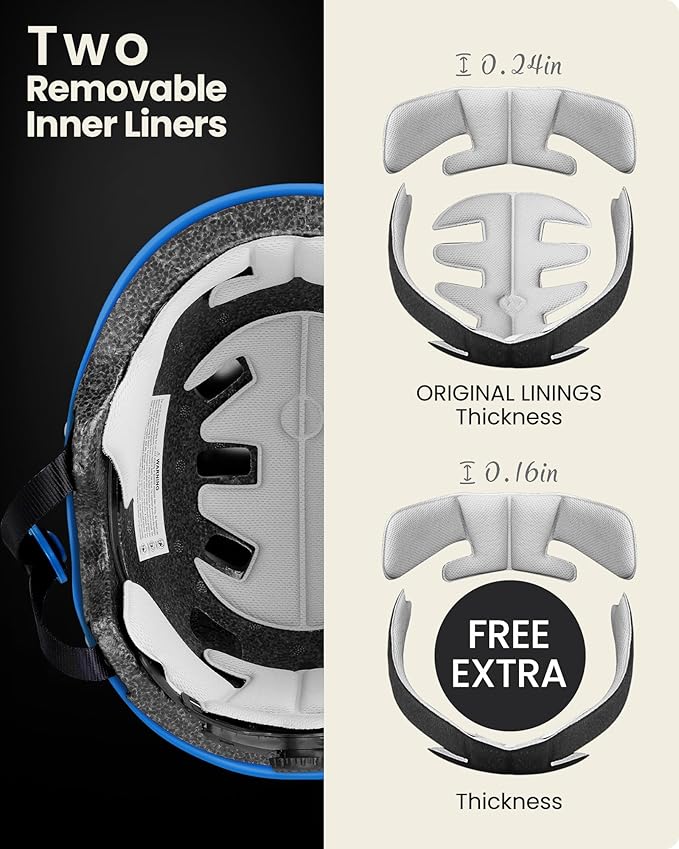 OutdoorMaster Skateboard Cycling Helmet - Two Removable Liners Ventilation Multi-Sport Scooter Roller Skate Inline Skating Rollerblading for Kids, Youth & Adults