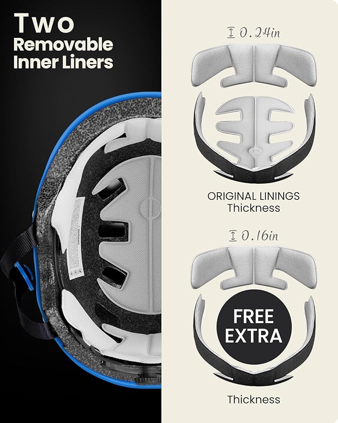 OutdoorMaster Skateboard Cycling Helmet - Two Removable Liners Ventilation Multi-Sport Scooter Roller Skate Inline Skating Rollerblading for Kids, Youth & Adults