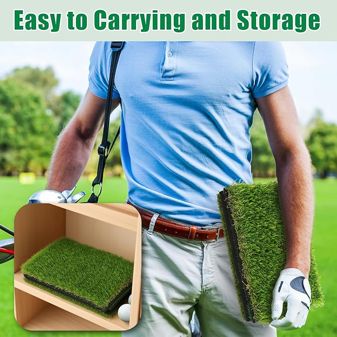 Golf Practice Mat 3-in-1 Turf Golf Hitting Mat for Swing, Putting & Chipping | Portable Golf Training Mat Indoor/Outdoor, Golf Mat with 8 Tees