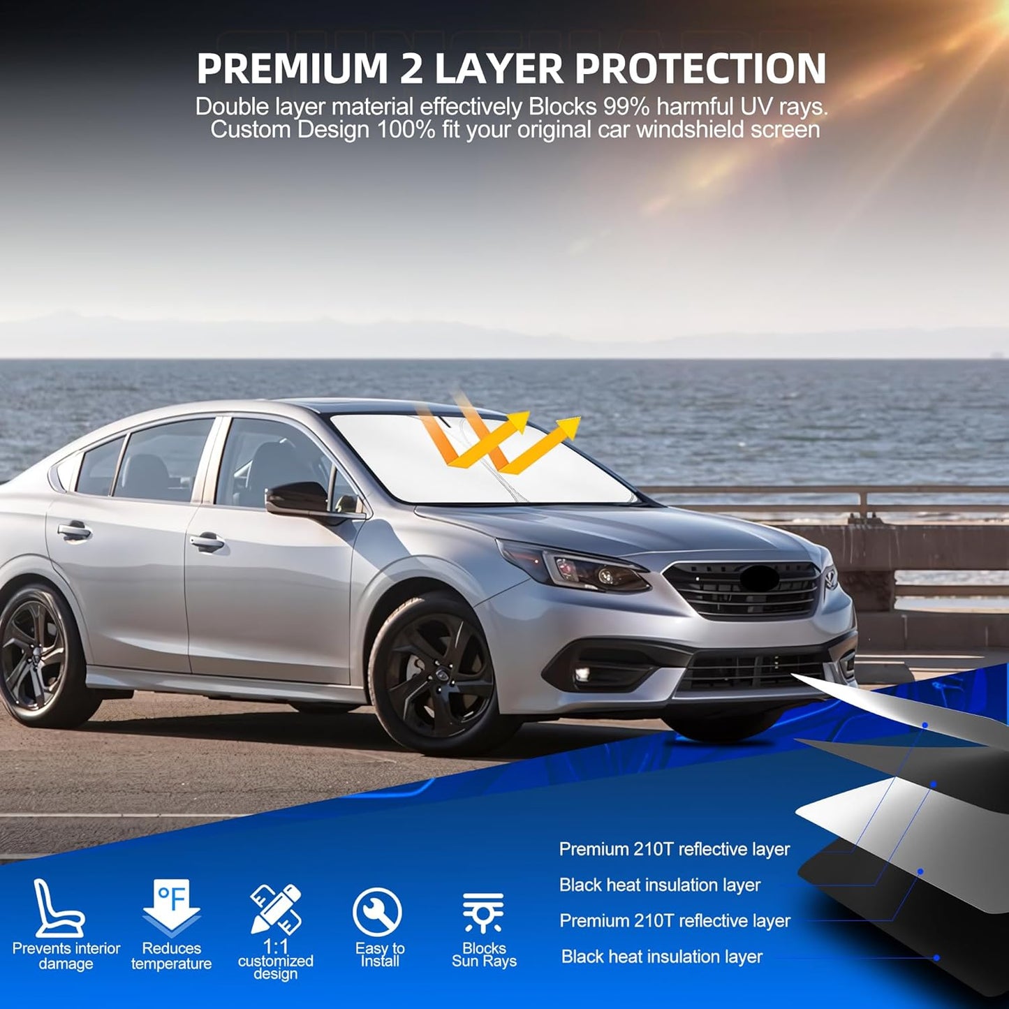 Windshield Sun Shade for S-ubaru Legacy 2020-2025 Foldable Sunshade Custom Fit Front Window Car Interior Accessories Protector Blocks UV Rays