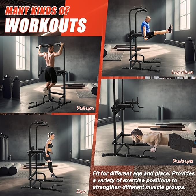 LSKSSNG Power Tower Dip Station Pull Up Bar for Home Office Gym, Multi-Function Workout Dip Station Power Tower for Full Body Strength Training Fitness Equipment, Pull Up Stand Holds Up to 440LBS