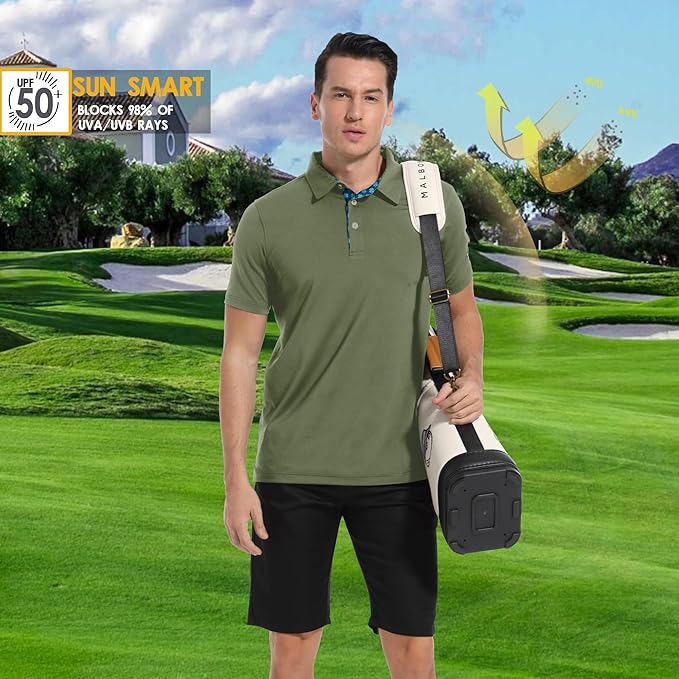 Mens Polo Shirts Short Casual Solid Stylish Dry Fit Performance Designed Collared Golf Polo Shirts for Men