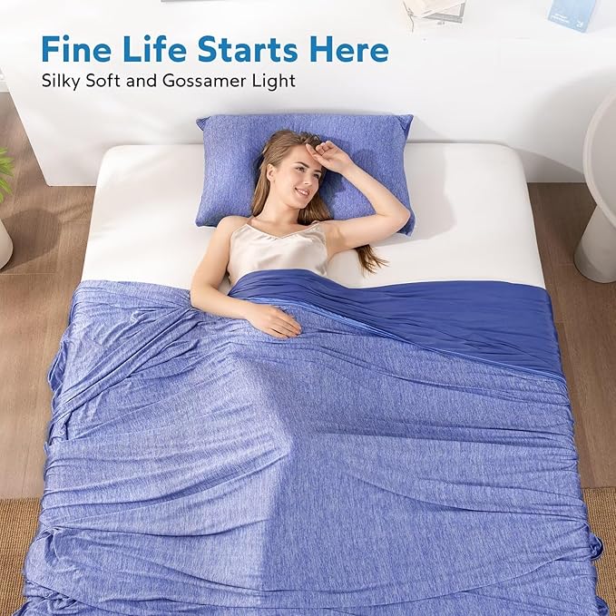 HOMFINE Cooling Blankets for Hot Sleepers - Summer Blanket Thin Lightweight Breathable Soft Double Side Enhanced Cooling for Bed Couch Sofa, Keep Cool for Night Sweats (Dark Blue, 50 x 70 inches)