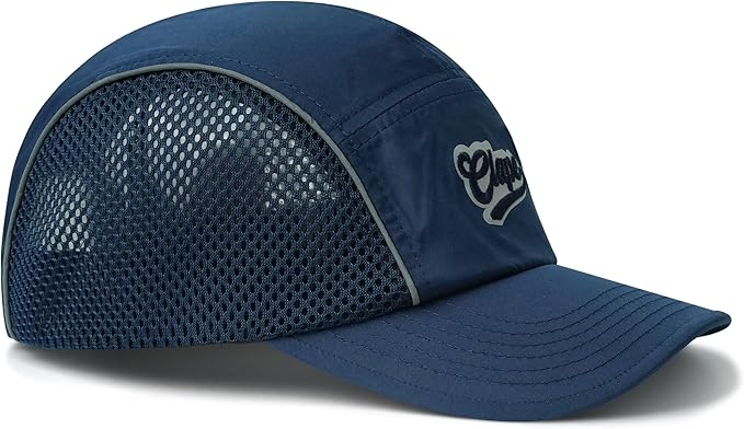 CLAPE Quick Dry 5 Panel Hat for Men, Breathable Mesh Short Brim Baseball Cap, Reflective Ajustable Outdoor Sport Running Hat