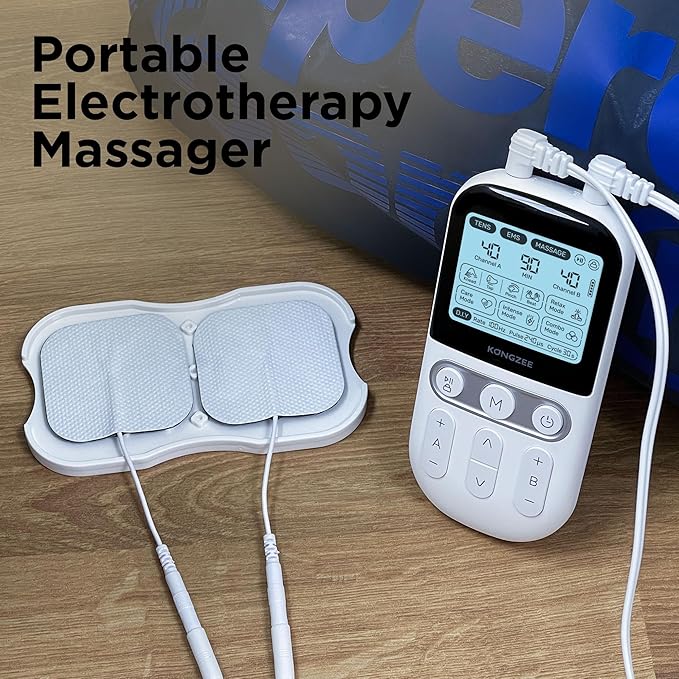 4 in 1 - D.I.Y & Tens Unit & EMS & Massage Muscle Stimulator, Dual Channel TENS Units Therapy Machine for Pain Relief, FDA Cleared Rechargeable Electronic Pulse Massager, with 12pcs Electrode Pads.