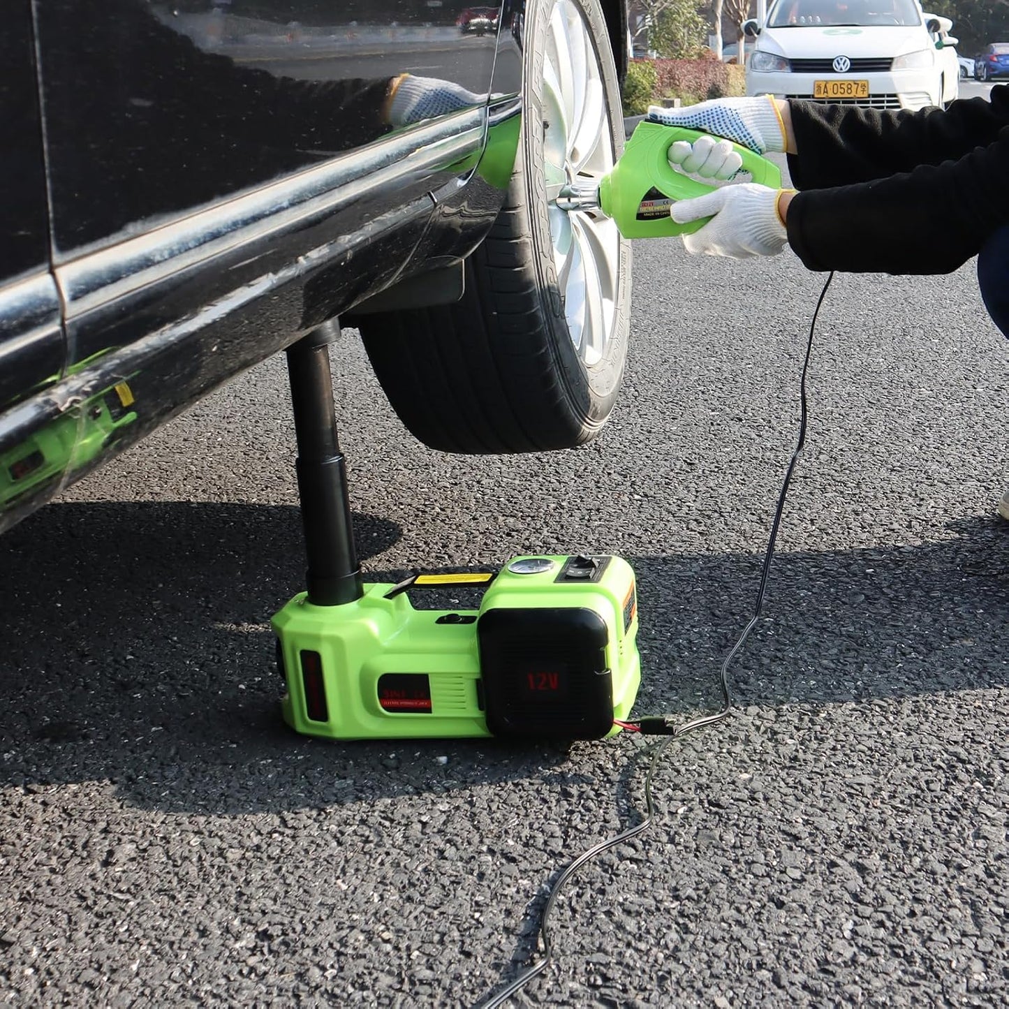 Electric Car Jack Kit 5Ton 12V Car Jack(Lifting Range: 6.1~20.86 inch) with Impact Wrench Tire Inflator for SUV MPV Sedan Truck Change Tires Garage Repair and Emergency Tire Change