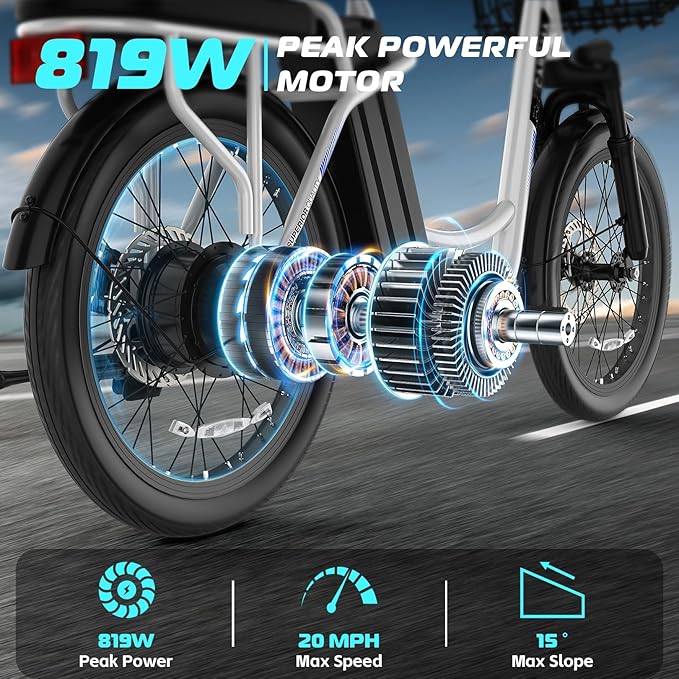 Caroma Electric Scooter with Seat, 48V Removable Battery E-Bike, Up to 30Miles&20MPH, 500/800/1200W Motor, 20" Fat Tire Adult Electric Bicycles for Commuting with Basket