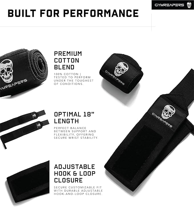 Gymreapers Weightlifting Wrist Wraps (IPF Approved) 18" Professional Quality Wrist Support with Heavy Duty Thumb Loop - Best Wrap for Powerlifting Competition, Strength Training, Bodybuilding