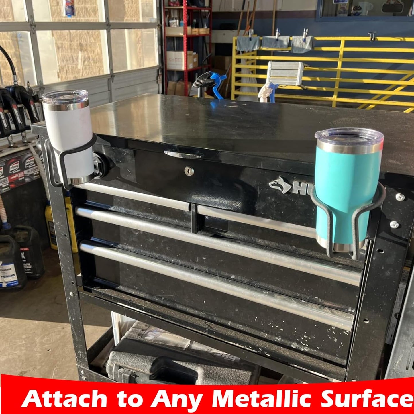 MUTUACTOR Magnetic Cup Holder Heavy Duty, 2PCS Non-stractch Magnetic Water Bottle Holder for Tractor, Large Capacity Magnetic Mount Tractor Cup Holder for Fridge Tool Cart Work Bench