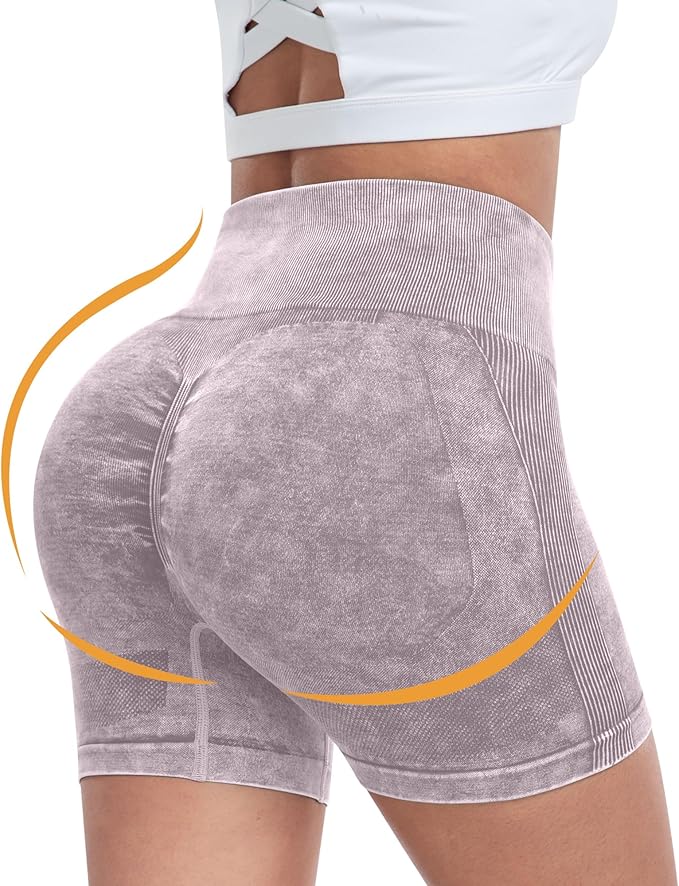 CHRLEISURE Women's 4 Packs Workout Gym Shorts, High Waisted Butt Lifting Scrunch Butt Seamless Booty Shorts