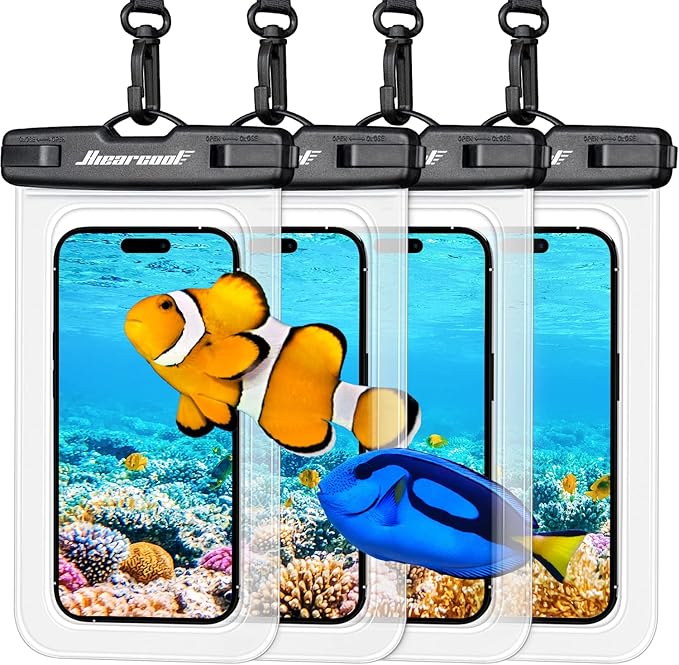 Hiearcool Waterproof Phone Pouch, Waterproof Phone Case, IPX8 Cellphone Dry Bag Compatible for iPhone 17 16 15 14 13 Pro Max Plus Cellphone Up to 8.3", Beach Essentials for Travel-Clear-4Pack