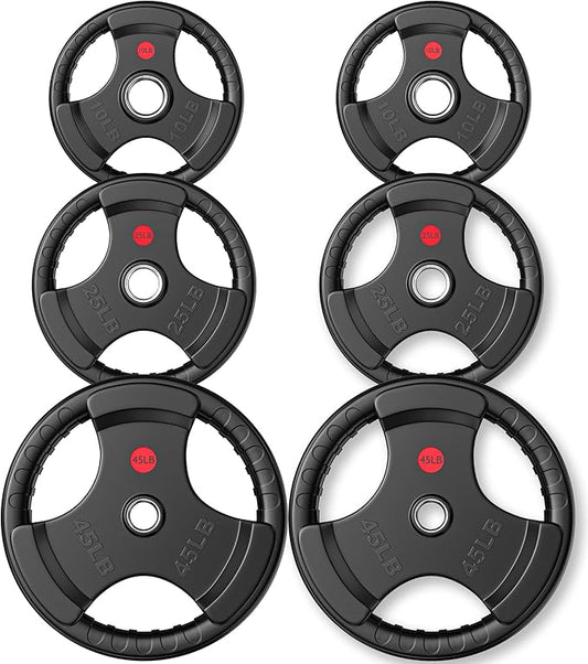 GIKPAL 2-inch Rubber Olympic Grip Weight Plates for Strength Training, Weightlifting in Home & Gym, Barbell Weights Plates Set (2.5/5/10/25/35/45 LB)