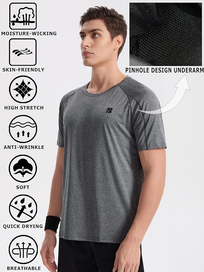 Moisture Wicking Quick Dry Soft Pickleball Workout Hiking Camping Running Shirts for Men Outdoor Sports