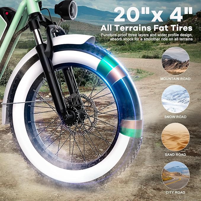 Electric Bike for Adults, 20"x 4" Fat Tire 35MPH Ebike, 1450W Peak Mountain Bike with 48V 20AH Removable 960WH Battery, 80 Miles Max Range Hydraulic/Mechanical Disc Brake 7-Speed Electric Bicycle