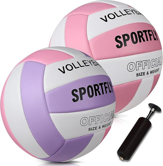 Official Size 5 Volleyball, Soft Indoor Outdoor Volleyball for Game Gym Training Beach Play, 2 Pcs Per Pack with Pump Kit