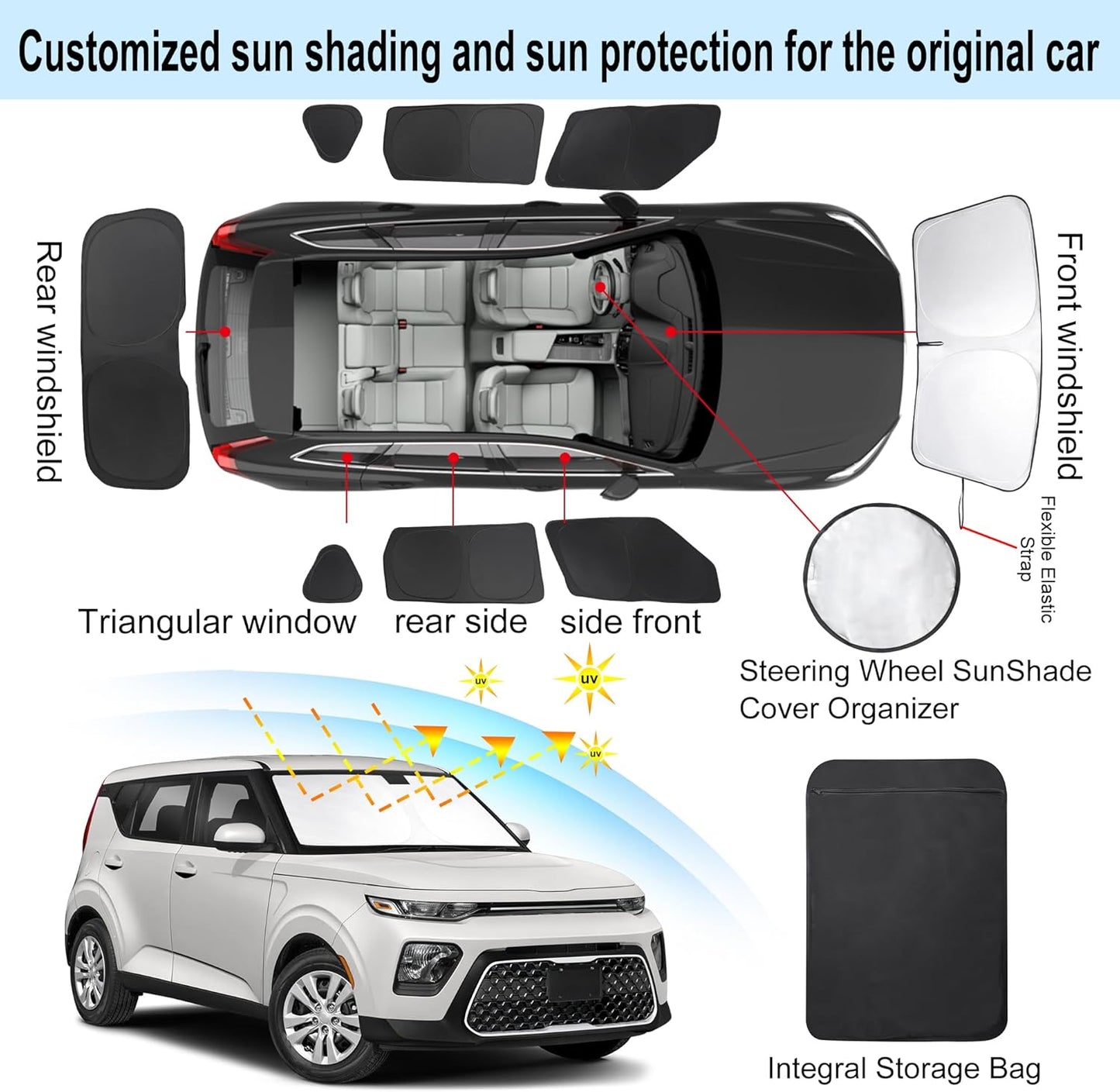 TINGLU Window Shades for Kia Soul 2020-2024 2025 Accessories Car Side Full Windows Windshield Sun Shade Sun UV Rays Privacy Protection for Camping 8PCS