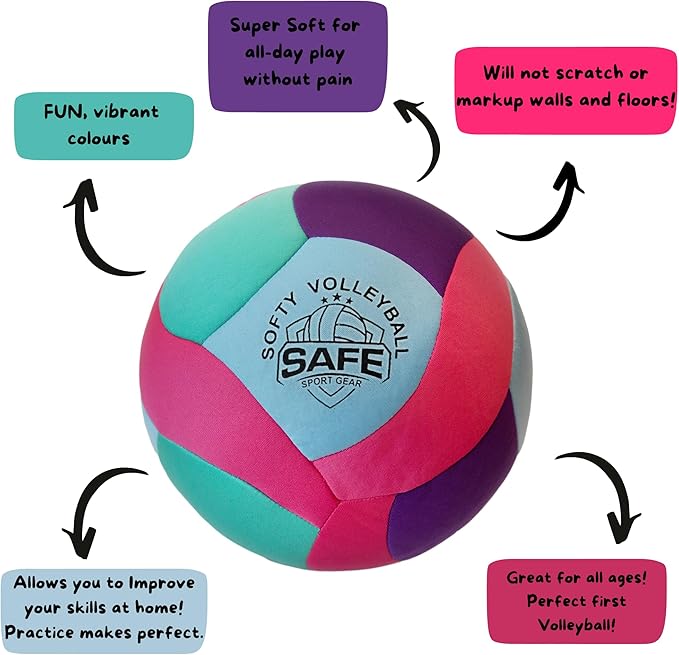 Softy Volleyball - Super Soft Designed for Pain-Free Play - Awesome Kids Indoor Ball with a Realistic Feel and Bounce - Perfect Ball for House
