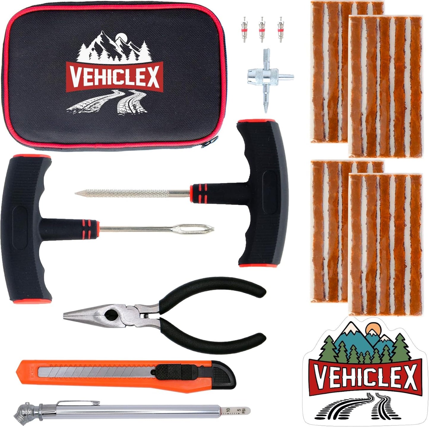 Vehiclex Tire Repair Kit for Plug and Patch - 30 Pcs Kit with Pliers for Car, Motorcycle, ATV, Tractor, Lawn Mower