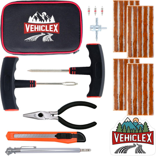 Vehiclex Tire Repair Kit for Plug and Patch - 30 Pcs Kit with Pliers for Car, Motorcycle, ATV, Tractor, Lawn Mower