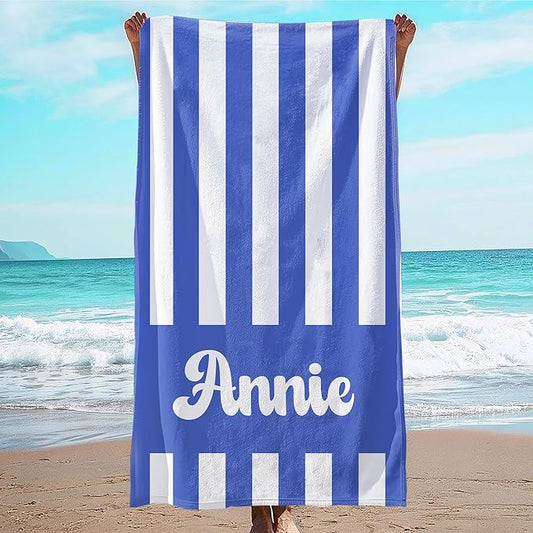 JML Personalized Beach Towel with Name, Custom Cabana Stripe Beach Towel, Customized Microfiber Pool Towel, Quick Dry & Absorbent Swim Towel for Adult,Mother's Day, Birthday, Summer Holiday,Vacation