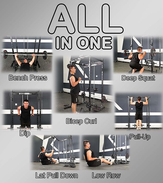 Eonfit E3 Smith Machine with 360°Rotating Arm for Home Gym Equipment, Multi-Function Power Cage Squat Rack with Cable Crossover LAT Pulldown Pulley System All in One